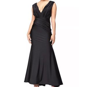 WORN ONCE** BILL LEVKOFF Black Stretch Satin V-Neck Mermaid Dress